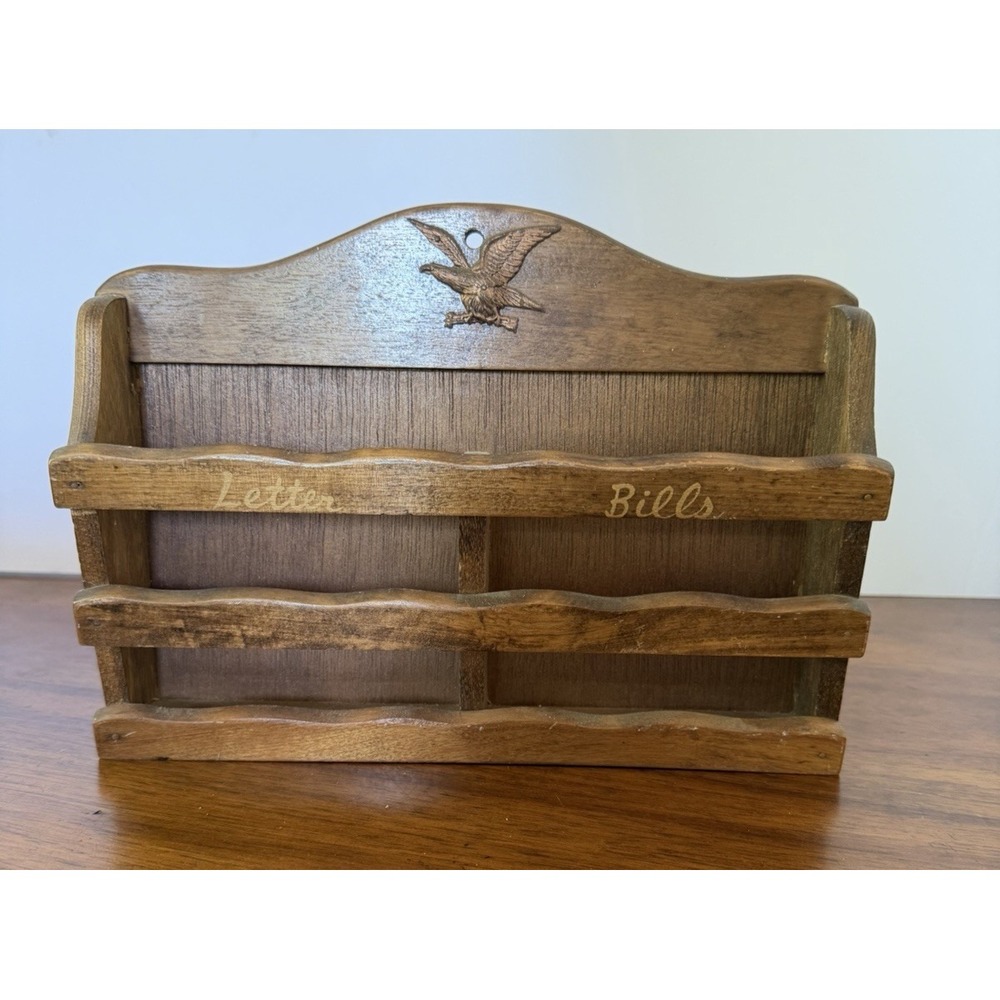 Vintage Giftwood Wooden Letter Bill Mail Organizer Eagle Japan Wall Rack